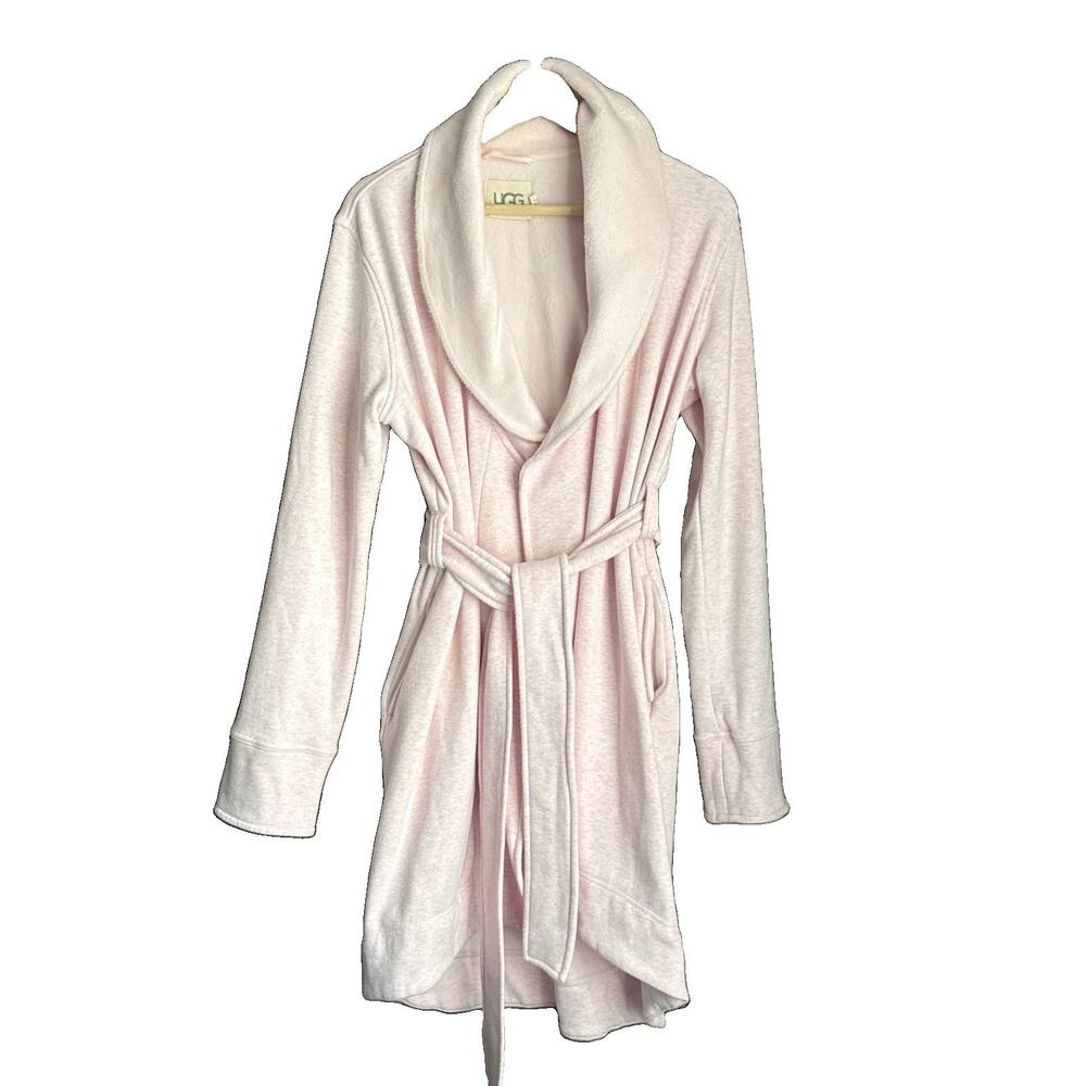 UGG Women Blanche II Fleece Lined Robe Small Pale Pink Heather Shawl Collar Belt